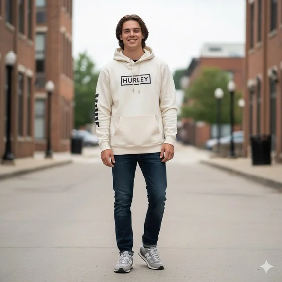 Hurley Men’s Large Tan Pullover Hoodie Small Flaws - Picture 2 of 11